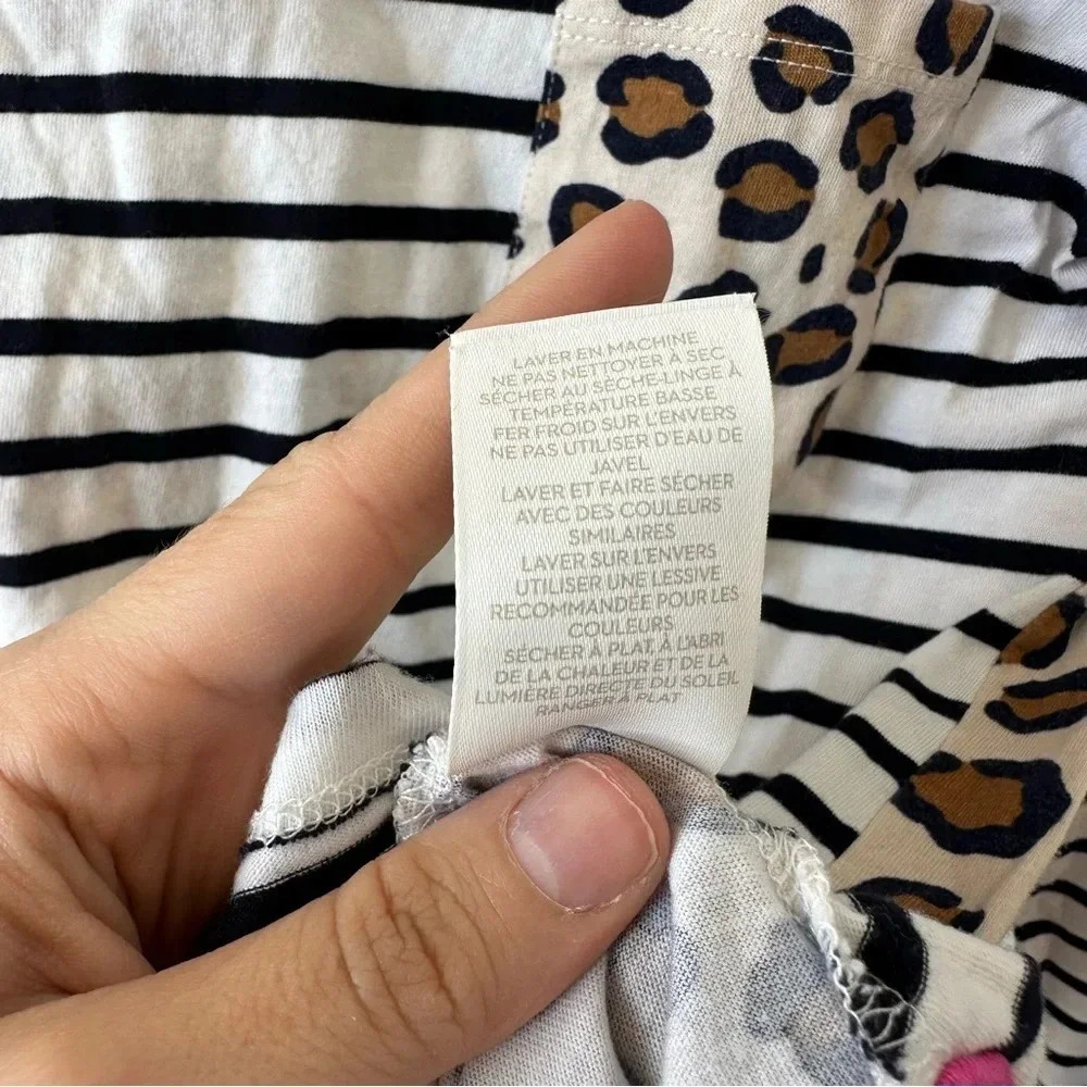 Boden Breton Stripe Leopard Print Pocket Long Sleeve Tee Size 2 - Picture 10 of 10